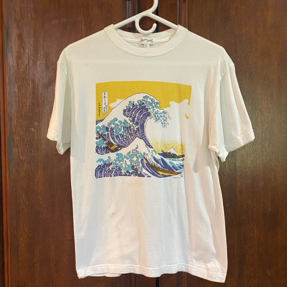 White Graphic T-Shirt with Wave Design